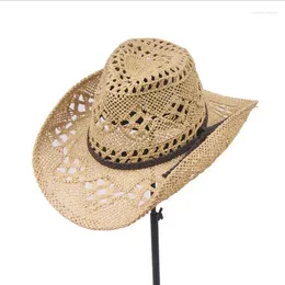 Berets 2024 Summer Paper Straw Hollow Fedora Hats for Women Cool Nice Beautiful Cowboy Women's Hat