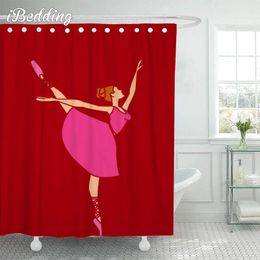 Shower Curtains Ballet Dancer Pink Curtain 3D Printed Cartoon Bathroom Waterproof With Hooks Bath For Decoration