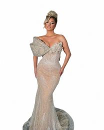 sparkling Nude Champagne One Shoulder Mermaid Party Dres 2024 Arabic Sleevel Lg Wedding Evening Gowns Fi Abiye B9T9#