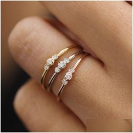 With Side Stones Dainty 18K Gold Plated Three Bezel Set Diamond Ring Stacking For Drop Delivery Jewellery Dhjze