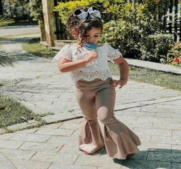 Clothing Sets Children39s 2022 Summer Girls Lace Shortsleeved Tshirt Gold Velvet Flared Pants Suit Baby Girl ClothesClothing8747681