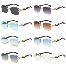 Sunglasses Vintage Rimless Square Women Men Fashion Gradient Leopard Sun Glasses Outdoor Travel Driving Shades Uv400 Goggles