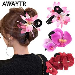 Hair Clips AWAYTR Phalaenopsis Flower Hair Claw Clips for Women Girls Hair Clip Barrette Gladiolus Hair Clamps Headwear Hair Accessories Y240329