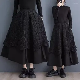 Skirts For Women 2024 Spring Autumn Korean Scale Pattern Loose Oversized Patchwork Design Skirt Black Mujer Faldas Z4757