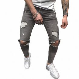 mens Skinny Stretch Denim Pants Distred Ripped Frayed Slim Fit Jeans Trousers Work Trousers Jeans Pants Pantales 2024 841d#