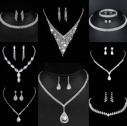 Valuable Lab Diamond Jewellery set Sterling Silver Wedding Necklace Earrings For Women Bridal Engagement Jewellery Gift 49cT#