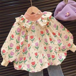 Jackets Children's Spring And Autumn Clothes 18M-8Y Baby Fashion Flower Doll Neck Zipper Charge Top Girl Sweet Coat