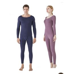 Mens Thermal Underwear Men Long Johns Woman Warm Clothing Male Winter Veet Tops But Set Drop Delivery Apparel Dhz0P