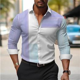 Men's Casual Shirts 2024 Long Sleeved Polo Neck Button Up Shirt Vintage Stripe Printed Soft And Comfortable Designer Top S-6XL