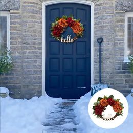 Decorative Flowers Fall Wreath For Front Door Hydrangea Autumn Hello Werath Outside Decorations Porch