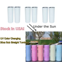 Stock in USA 20oz Sublimation Straight Skinny Tumbler Sunlight Sensing Stainless Steel Insulated Vacuum UV Colour Changing Tumblers292W