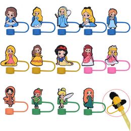 girls princess silicone straw toppers accessories cover charms Reusable Splash Proof drinking dust plug decorative 8mm/10mm straw party
