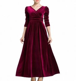 women Clothing Plus Size Lg Dr Veet Autumn V-Neck Evening Bridesmaid Party Prom Abayas Muslim kaftan African Maxi Dr A0WF#