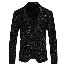 Men's Suits Printing Sequin Suit Jacket Lapel Nightclub Wear Pocket Blazers For Men Single Breasted Long-Sleeved Black Formal