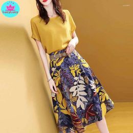 Work Dresses 2024 Summer Korean Version Of The Foreign Air T-shirt Skirt Two Pieces Fashion Fan Suit