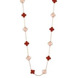 Designer Brand High version Van Four Leaf Grass Necklace Female Double sided Lucky Pendant Red Chalcedony 18k Rose Gold Coat Chain Glod With logo IKT4