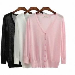 plus Size 5XL 85 KG Knit Cardigan Summer Lightweight Suncreen Shawl Lg Sleeve V-neck Single Breasted Tops Women Korean Sweater G0wU#