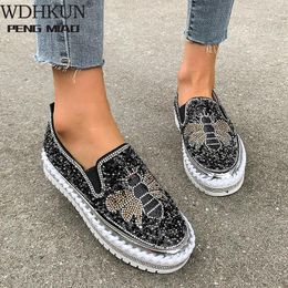 Fitness Shoes Flat With Women Men Flats Sequined Cloth Revits Couple Platform Woman Bling Crysta Black Heels Shoe 35-43