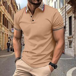 Новая летняя модная рубашка поло, летняя дышащая повседневная мужская футболка с короткими рукавами и лацканами