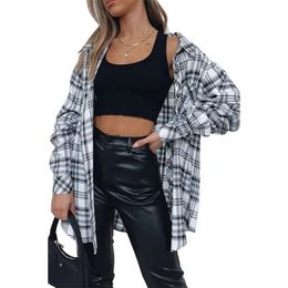 New 2024 Autumn/winter Chequered Shirt Womens Casual Long Sleeved Cardigan Plaid Shirt TopIP0Y