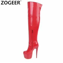 Boots Red Over Knee Boots Women Extreme High Heel Platform Thigh High Boot Sexy Dance Nightclub Party Fetish Shoes Large Size 45 48