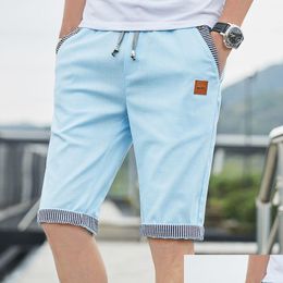 Men'S Pants Men Casual Shorts Cotton And Linen Soft Breathable Slim Fit Thin Knee Length Summer Outdoor Fitness Drop Delivery Apparel Dhsuh