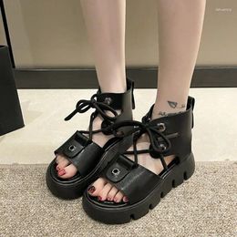 Casual Shoes Summer Fashion Design Sandal Cross Strap Thick Sole Sandalias Round Toe Solid Zapatos Lady Dress Beach Holiday