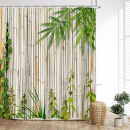 Shower Curtains Zen Curtain Green Bamboo River Russian Lotus Butterfly Scenery Candle Leaf Print Home Bathroom Decoration