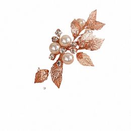 bridal Pearl Leaf Rhinestes Bracelet Trendy Crystal Vintage Sier Gold Simple Wedding Brides Bridesmaid Jewelry for Women u1d4#