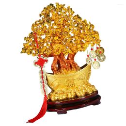 Decorative Flowers Citrine Macrocarpa Bonsai Tree Crystal Decoration Creative With Ingot Base Plant Statue Lucky Desktop Ornament