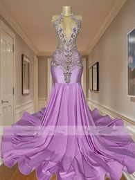 Luxury Crystals Purple Mermaid Prom Dresses 2024 For Black Girls Rhinestones Diamonds Birthday Party Gown Evening Dresses