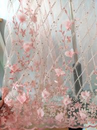 Fabric Bilateral Full Of Pink 3D Nail Flower Hot Diamond Lace Fabric Chiffon Flower Clothing Skirt Wedding Dress Accessories