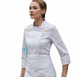 restaurant Woman Chef Jacket Hotel Female Kitchen Uniform Catering Cooking Coat Lg Sleeve Bakery Breathable Working Clothes O0HC#