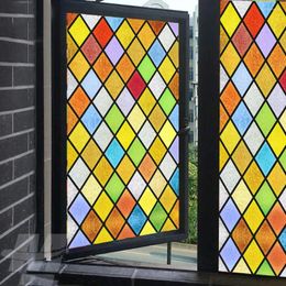 Window Stickers Privacy Film Static Cling No Glue Decorative Colour Rhombus Treatments Coverings Glass Sticker