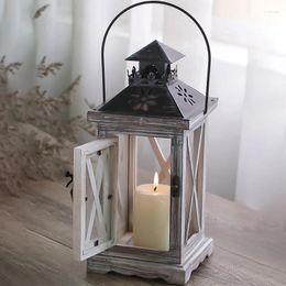 Candle Holders European Retro Lantern Style Holder Display Window Wooden Candlestick Bar Living Room Decor Crafts Stand