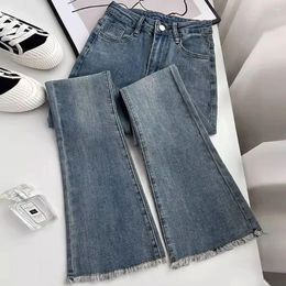 Women's Jeans Retro High Waist Flared Women Spring Autumn Fashion Elastic Slim Straight Tassels Bell-bottomed Denim Pants Female Trouser