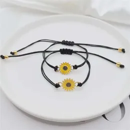 Charm Bracelets Temperament Love And Friendship Black String Daisy Fashion Jewellery Sunflower Bracelet Couple Woven