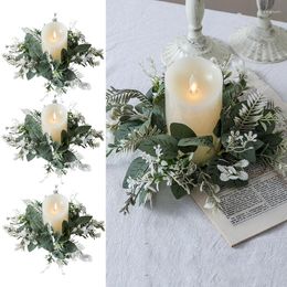 Decorative Flowers 1Pc Artificial Wreath For Candlestick Simulated Candle Holder Fake Green Plant Garland Christmas Home Decor