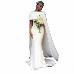 simple Mermaid Wedding Dres with Cape Elegant Bateau Bridal Gowns Cheap White Bridal Party Dr b2dx#