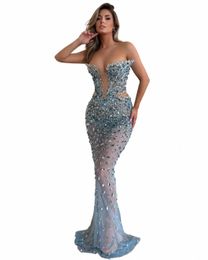 vd Handmade Crystal Sexy Tulle Mermaid Prom Dres Sweetheart Sleevel Women Wear Lg Pageant Party Birthday Vestidos Des K9sj#