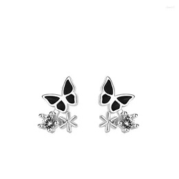 Stud Earrings Authentic 925 Sterling Silver Earring Flying Butterfly Glaze Crystal For Women Girl Wedding Party Jewelry Gift