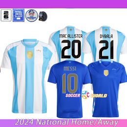 2024 ArgenTina Soccer Jerseys Fans Player MESSIS MAC ALLISTER DYBALA MARTINEZ DE PAUL MARADONA HOME AWAY CAPAAMERICA Cup National Team Men and kids Football Shirts