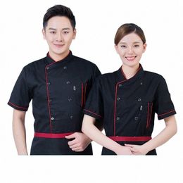 black Chef Jacket Restaurant Kitchen Uniform Hotel Chef's Overalls for the Cook Bakery Men's Waiter Apr Cafe Chef's Hat A0zp#