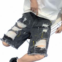 casual Denim Shorts Men Ripped Denim Shorts Men's Summer Denim Shorts with Elastic Drawstring Waistband Pockets Casual for A v1DH#