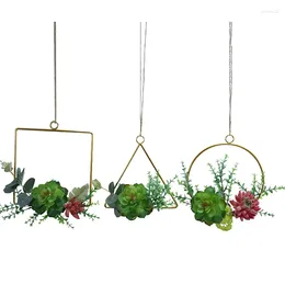 Decorative Flowers Set Of 3 Artificial Succulent Plants Floral Hoop Wreath & Green Leaves Garland For Wedding Backdrop Nursery Wall Decor