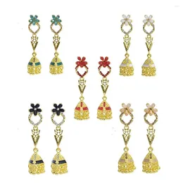 Dangle Earrings Bohemian Hollow Crystal Flower India Jhumka For Women Golden Bell-shaped Tassel Pendant Turkish Vintage