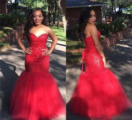 African Black Girls Prom Dresses 2019 Sexy Red Mermaid Sweetheart Pageant Holidays Graduation Wear Formal Evening Party Gowns Plus3100456