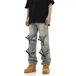 Men's Jeans Hip Hop Vintage Ripped Casual Pants Washed Harakuju Streetwear Denim Trousers For Male Patchwork