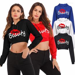 Women's Hoodies Sexy Sports Shirt With Exposed Navel Hoodie Top Lip Print Fashionable And