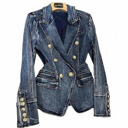 korean Fi Winter Denim Coat for Women Jean Jacket Butt Up Clothing Lg Sleeve Slim Fit Style Outwear Clothes 2024 89nD#